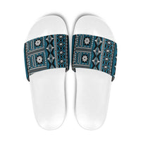 Fiji Masi Tapa Pattern Blue Slide Sandals - Polynesian Pride