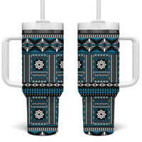 Fiji Masi Tapa Pattern Blue Tumbler With Handle - Polynesian Pride