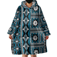 Fiji Masi Tapa Pattern Blue Wearable Blanket Hoodie - Polynesian Pride