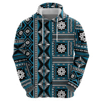 Fiji Masi Tapa Pattern Blue Zip Hoodie - Polynesian Pride