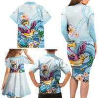 Hawaii Flamingo Family Matching Long Sleeve Bodycon Dress and Hawaiian Shirt Plumeria Tropical Beach LT01 - Polynesian Pride