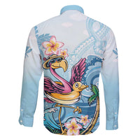Hawaii Flamingo Family Matching Long Sleeve Bodycon Dress and Hawaiian Shirt Plumeria Tropical Beach LT01 - Polynesian Pride