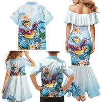 Hawaii Flamingo Family Matching Mermaid Dress and Hawaiian Shirt Plumeria Tropical Beach