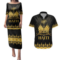Haiti Neg Marron Gold Couples Matching Puletasi and Hawaiian Shirt Lespwa pa anyen san aksyon