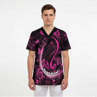 Personalised Survivor Melody Pink Scrub Top Breast Cancer Polynesian Pattern - Polynesian Pride