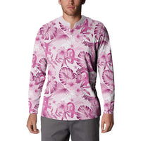Pink Ribbon Hibiscus Tropical Pattern Button Sweatshirt Breast Cancer