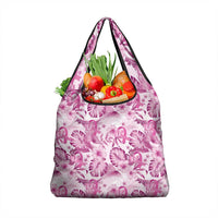 Pink Ribbon Hibiscus Tropical Pattern Grocery Bag Breast Cancer