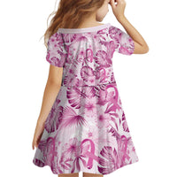 Pink Ribbon Hibiscus Tropical Pattern Kid Short Sleeve Dress Breast Cancer