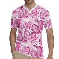 Pink Ribbon Hibiscus Tropical Pattern Rugby Jersey Breast Cancer