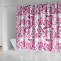 Pink Ribbon Hibiscus Tropical Pattern Shower Curtain Breast Cancer