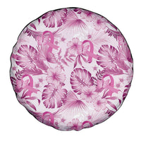 Pink Ribbon Hibiscus Tropical Pattern Spare Tire Cover Breast Cancer