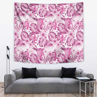 Pink Ribbon Hibiscus Tropical Pattern Tapestry Breast Cancer