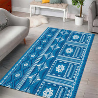 Fiji Masi All Blue Area Rug Tapa Pattern - Polynesian Pride