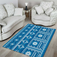 Fiji Masi All Blue Area Rug Tapa Pattern - Polynesian Pride
