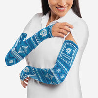 Fiji Masi All Blue Arm Sleeves Tapa Pattern - Polynesian Pride