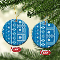 Fiji Masi All Blue Ceramic Ornament Tapa Pattern - Polynesian Pride