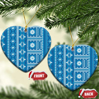 Fiji Masi All Blue Ceramic Ornament Tapa Pattern - Polynesian Pride