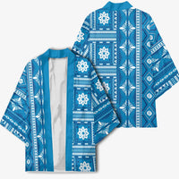 Fiji Masi All Blue Kimono Tapa Pattern - Polynesian Pride