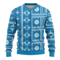 Fiji Masi All Blue Ugly Christmas Sweater Tapa Pattern - Polynesian Pride