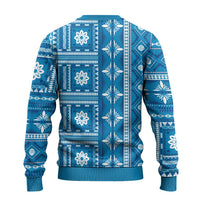 Fiji Masi All Blue Ugly Christmas Sweater Tapa Pattern - Polynesian Pride
