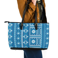 Fiji Masi All Blue Leather Tote Bag Tapa Pattern - Polynesian Pride