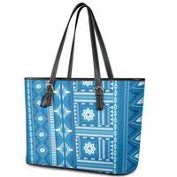 Fiji Masi All Blue Leather Tote Bag Tapa Pattern - Polynesian Pride