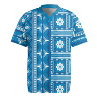 Fiji Masi All Blue Rugby Jersey Tapa Pattern - Polynesian Pride