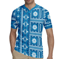 Fiji Masi All Blue Rugby Jersey Tapa Pattern - Polynesian Pride