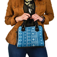Fiji Masi All Blue Shoulder Handbag Tapa Pattern - Polynesian Pride