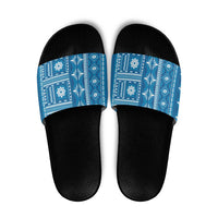 Fiji Masi All Blue Slide Sandals Tapa Pattern - Polynesian Pride