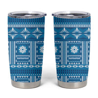 Fiji Masi All Blue Tumbler Cup Tapa Pattern - Polynesian Pride