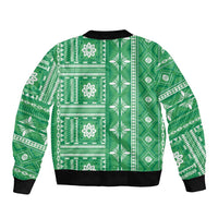 Fiji Masi All Green Bomber Jacket Tapa Pattern - Polynesian Pride