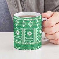 Fiji Masi All Green Ceramic Mug Tapa Pattern - Polynesian Pride