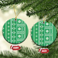 Fiji Masi All Green Ceramic Ornament Tapa Pattern - Polynesian Pride