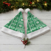 Fiji Masi All Green Christmas Santa Hat Tapa Pattern - Polynesian Pride