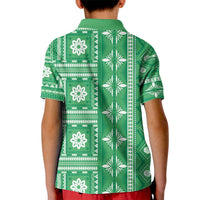 Fiji Masi All Green Kid Polo Shirt Tapa Pattern - Polynesian Pride