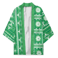 Fiji Masi All Green Kimono Tapa Pattern - Polynesian Pride