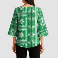Fiji Masi All Green Kimono Sleeve Blouse Tapa Pattern - Polynesian Pride