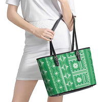 Fiji Masi All Green Leather Tote Bag Tapa Pattern - Polynesian Pride