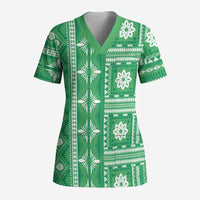 Fiji Masi All Green Scrub Top Tapa Pattern - Polynesian Pride