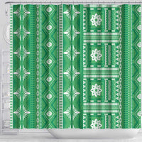 Fiji Masi All Green Shower Curtain Tapa Pattern - Polynesian Pride