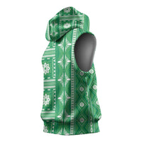 Fiji Masi All Green Sleeveless Hoodie Tapa Pattern - Polynesian Pride