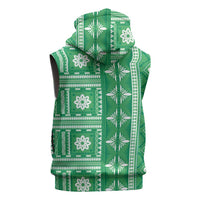 Fiji Masi All Green Sleeveless Zip Hoodie Tapa Pattern - Polynesian Pride