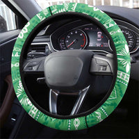 Fiji Masi All Green Steering Wheel Cover Tapa Pattern - Polynesian Pride
