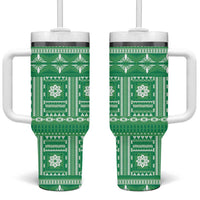 Fiji Masi All Green Tumbler With Handle Tapa Pattern - Polynesian Pride
