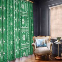 Fiji Masi All Green Window Curtain Tapa Pattern - Polynesian Pride