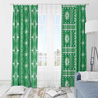 Fiji Masi All Green Window Curtain Tapa Pattern - Polynesian Pride