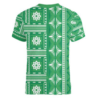 Fiji Masi All Green Women V-Neck T-Shirt Tapa Pattern - Polynesian Pride
