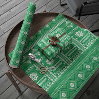 Fiji Masi All Green Wrapping Paper Tapa Pattern - Polynesian Pride