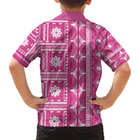 Fiji Masi All Pink Family Matching Off The Shoulder Long Sleeve Dress and Hawaiian Shirt Tapa Pattern - Polynesian Pride